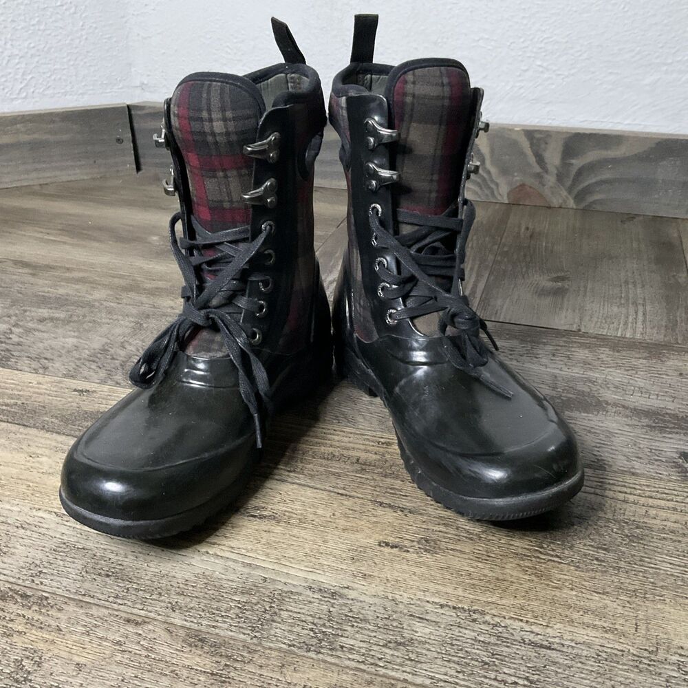 Bogs Womens Sidney Lace Plaid Neo Tech Waterproof 71770 Rain Rubber Boots Sz 6